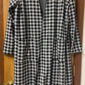 LuLaRoe Sarah Long Open Duster Cardigan, Women's Size XL Black & White Plaid